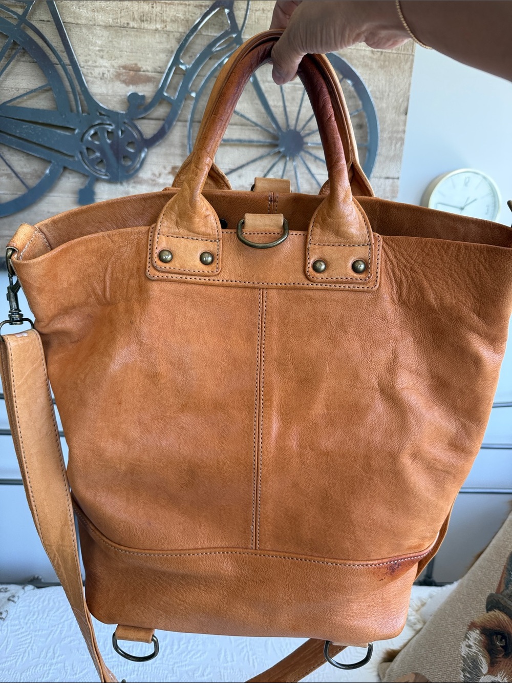 Leather Tote Bag in Warm Tan with Detachable Strap